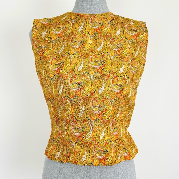 Vintage Handmade Silk Paisley Patterned Yellow Sleeveless Top - Picture 1 of 10